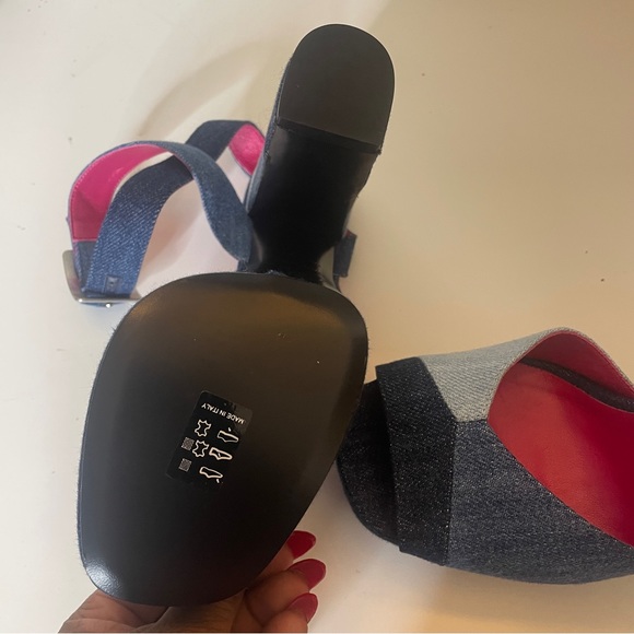 NEW ROGER VIVIER Prismick color-block denim platform sandals 37 - Picture 6 of 6